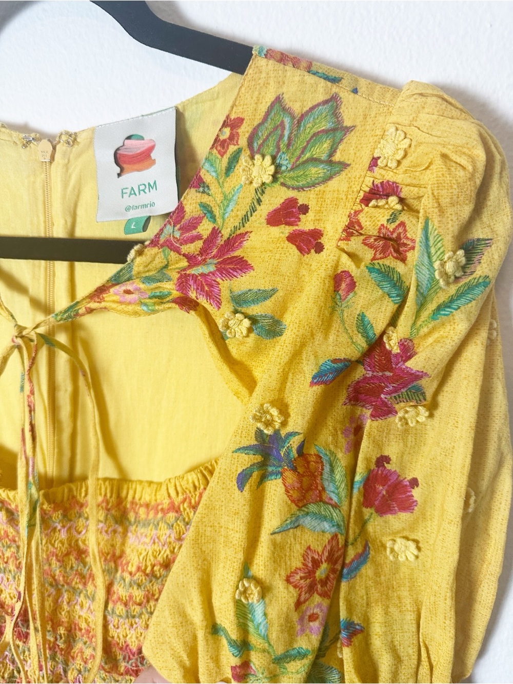 Farm Rio Flower Dream Maxi Dress Yellow Embroidered 3D Floral Small - Picture 7 of 13